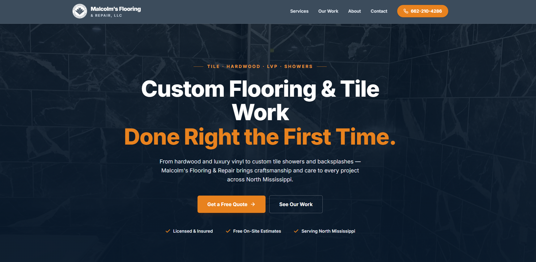 Screenshot of Malcolms Flooring & Repair